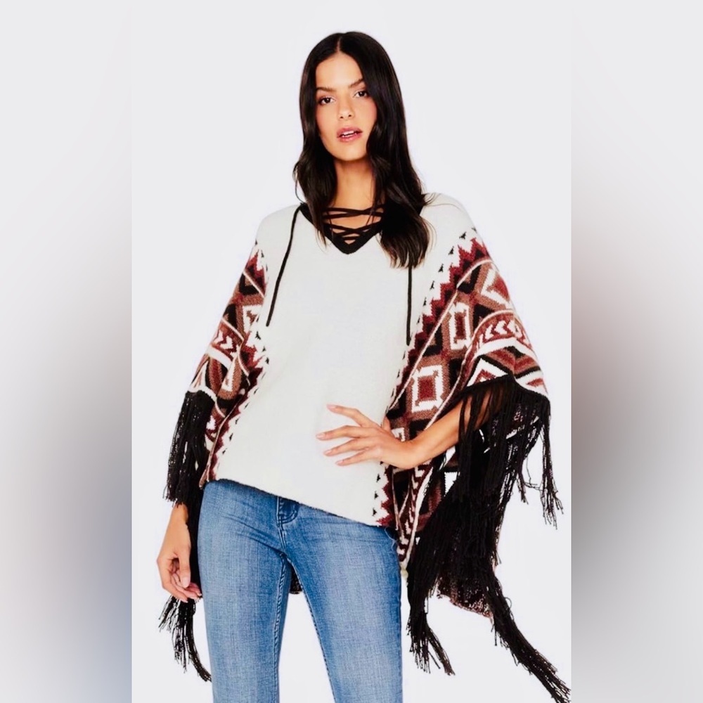 Idyllwind Southwestern cotton Knit Poncho Sweater size medium